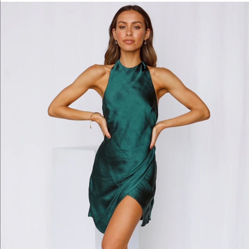 Satin jade mini dress